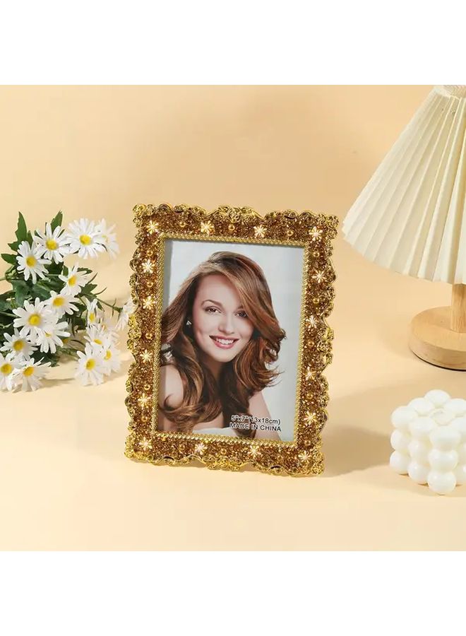 Christmas Model Floral Photo Frame Gold Plated Yellow Snowflake Detail For 6x4 7x5 Inch Photos Home Decor - Image 4